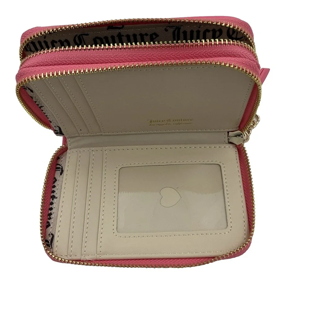 Juicy Couture Wallet String Of Pearls Double Medium Zip Around In Pink Lemonade
